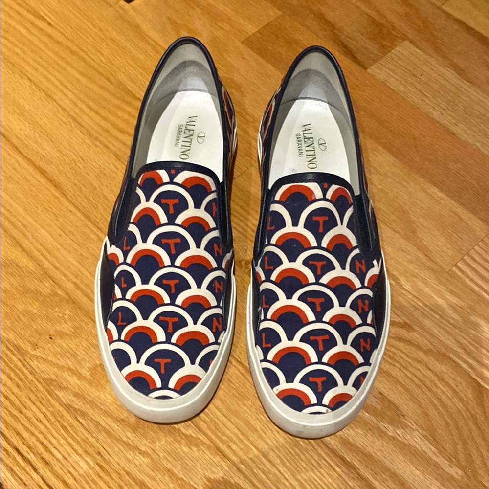 Valentino Blue and Red Patterned Loafers